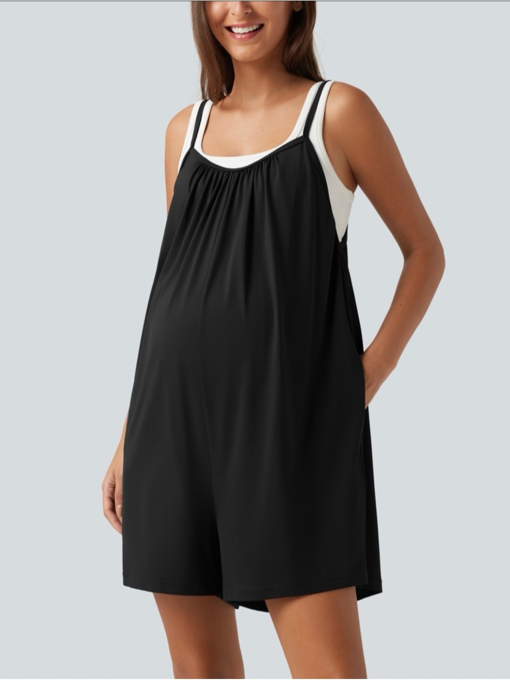 HALARA Black & White Layered Tank Romper Jumpsuit - Maternity